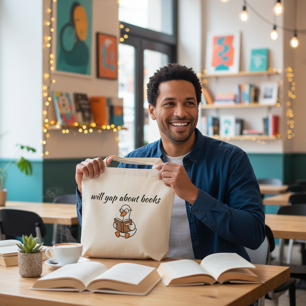 Will Yap About Books Duck Canvas Tote Bag | Cute Book Lover Gift Bag for Readers