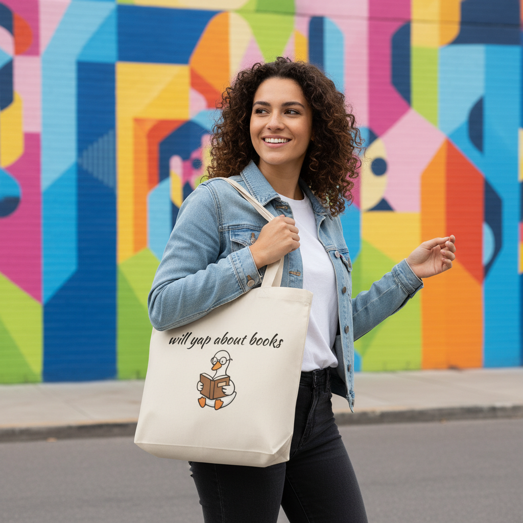 Will Yap About Books Duck Canvas Tote Bag | Cute Book Lover Gift Bag for Readers