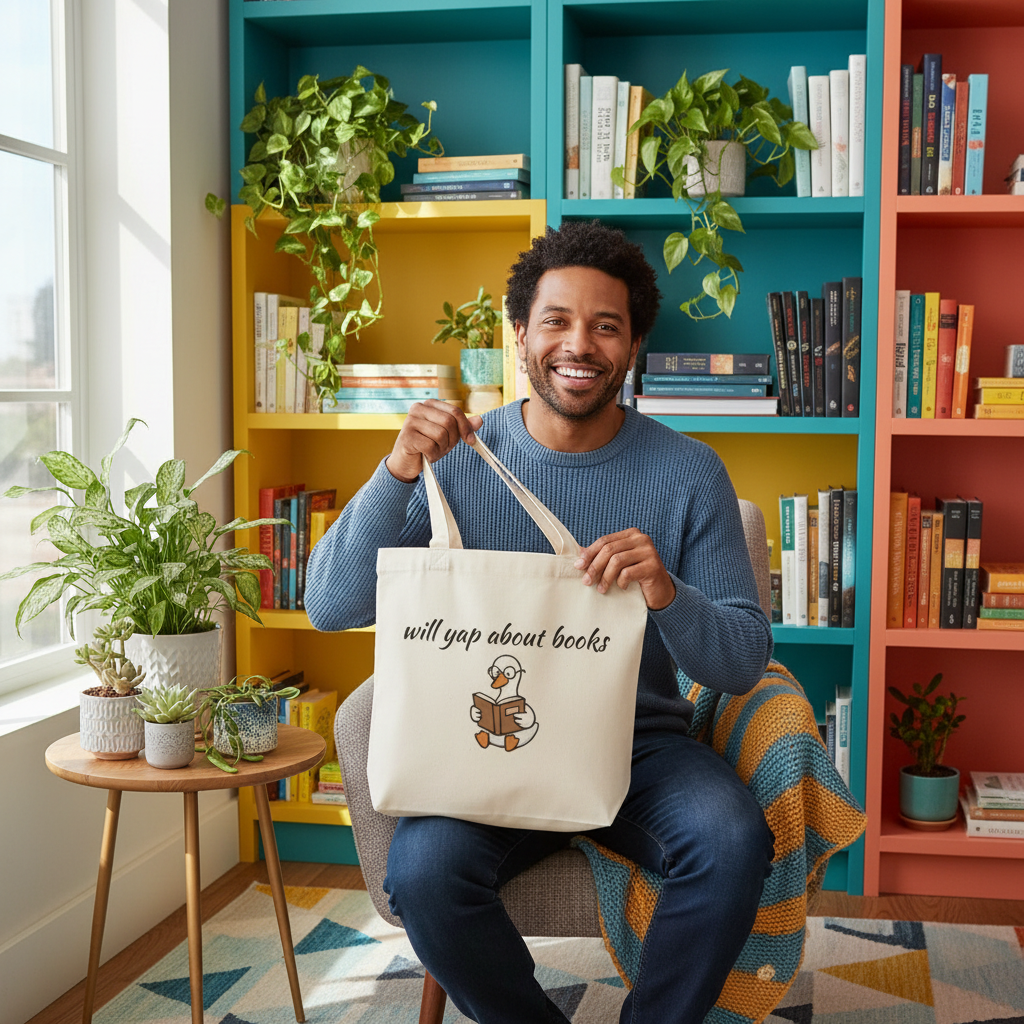 Will Yap About Books Duck Canvas Tote Bag | Cute Book Lover Gift Bag for Readers