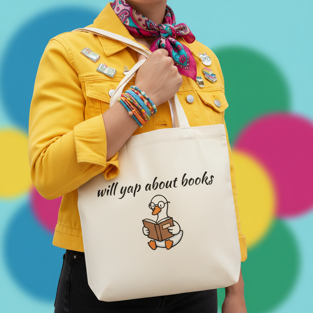 Will Yap About Books Duck Canvas Tote Bag | Cute Book Lover Gift Bag for Readers