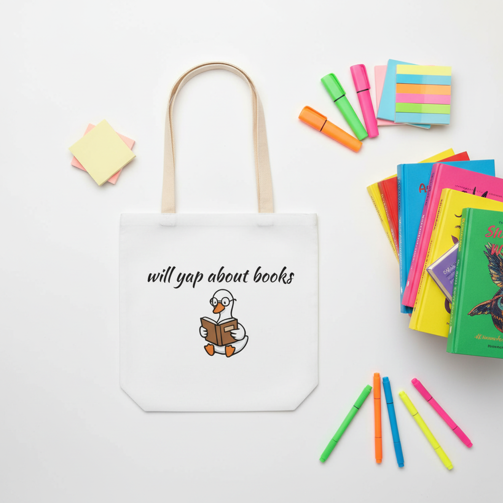 Will Yap About Books Duck Canvas Tote Bag | Cute Book Lover Gift Bag for Readers