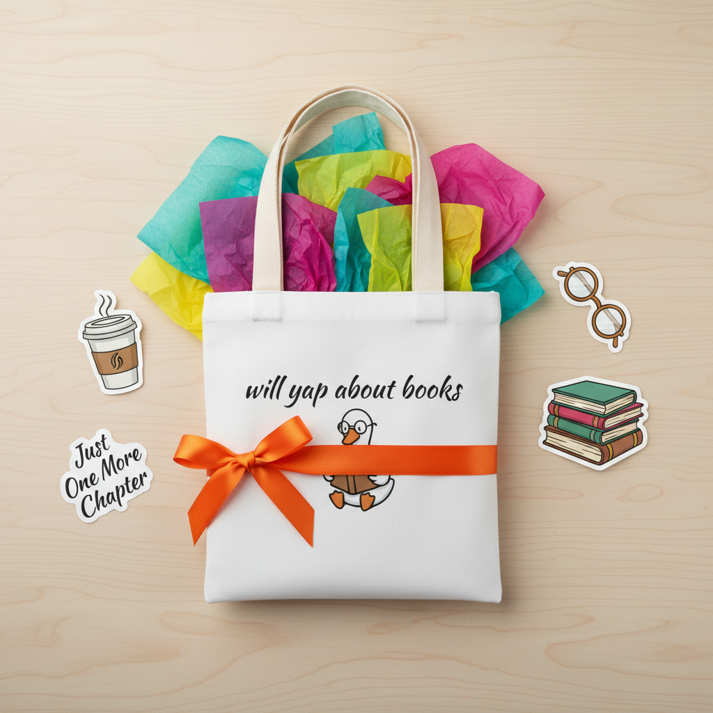 Will Yap About Books Duck Canvas Tote Bag | Cute Book Lover Gift Bag for Readers