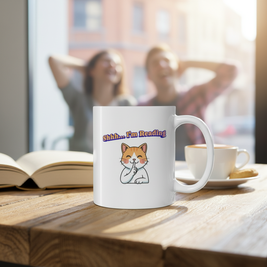 Shhh I'm Reading Cat Mug | Ceramic Coffee Cup 11oz