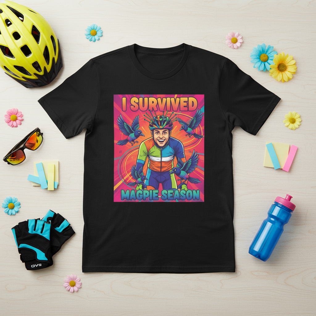 I Survived Magpie Season T-Shirt | Funny Cyclist Magpie Tee for Aussie Bike Riders