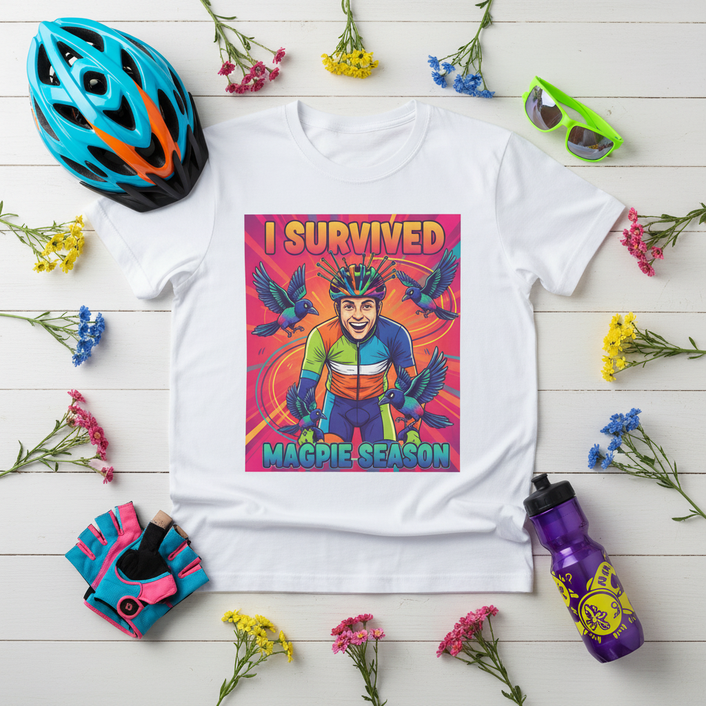 I Survived Magpie Season T-Shirt | Funny Cyclist Magpie Tee for Aussie Bike Riders