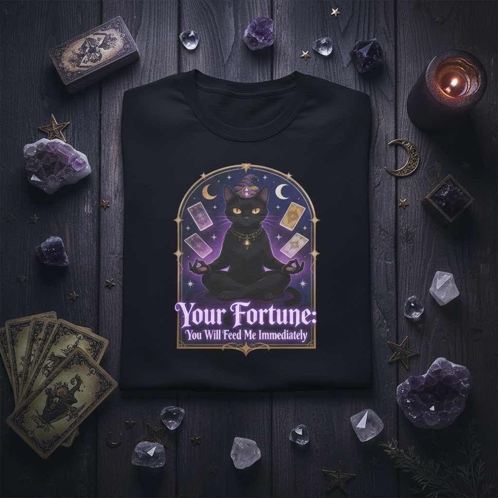Fortune Telling Black Cat T-Shirt | Witchy Cat Lover Gift Tee for Gothic Cat Fans
