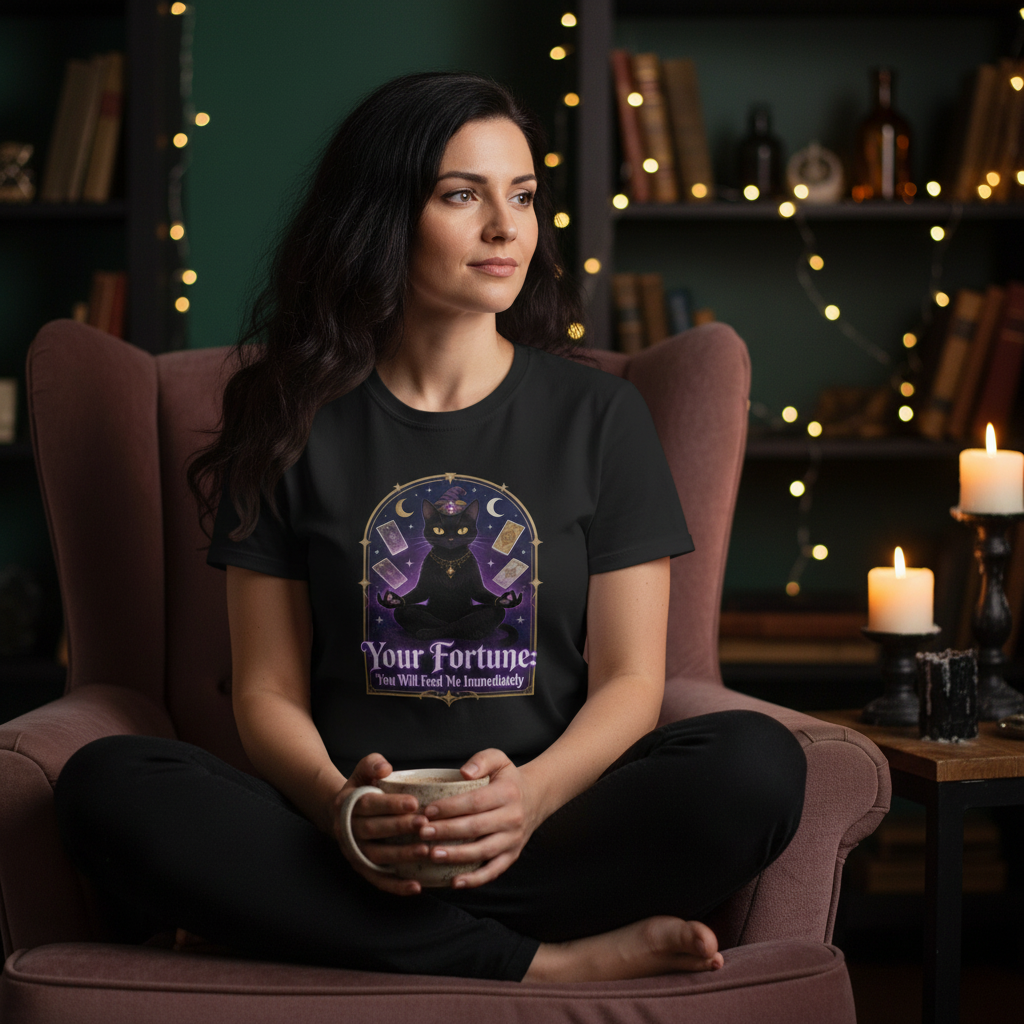 Fortune Telling Black Cat T-Shirt | Witchy Cat Lover Gift Tee for Gothic Cat Fans