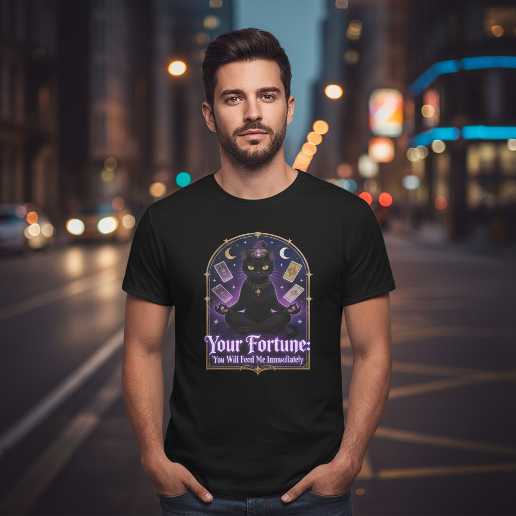Fortune Telling Black Cat T-Shirt | Witchy Cat Lover Gift Tee for Gothic Cat Fans
