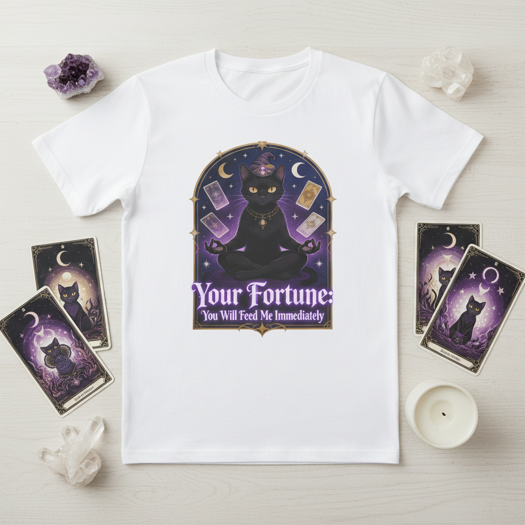 Fortune Telling Black Cat T-Shirt | Witchy Cat Lover Gift Tee for Gothic Cat Fans