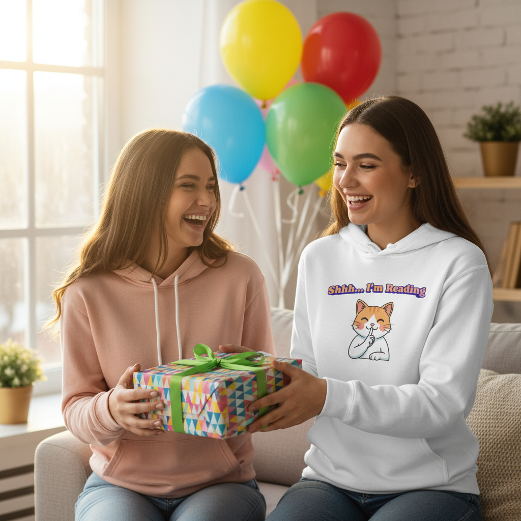 Reading Cat Hoodie — "Shhh... I'm Reading" Cute Cat Graphic Pullover