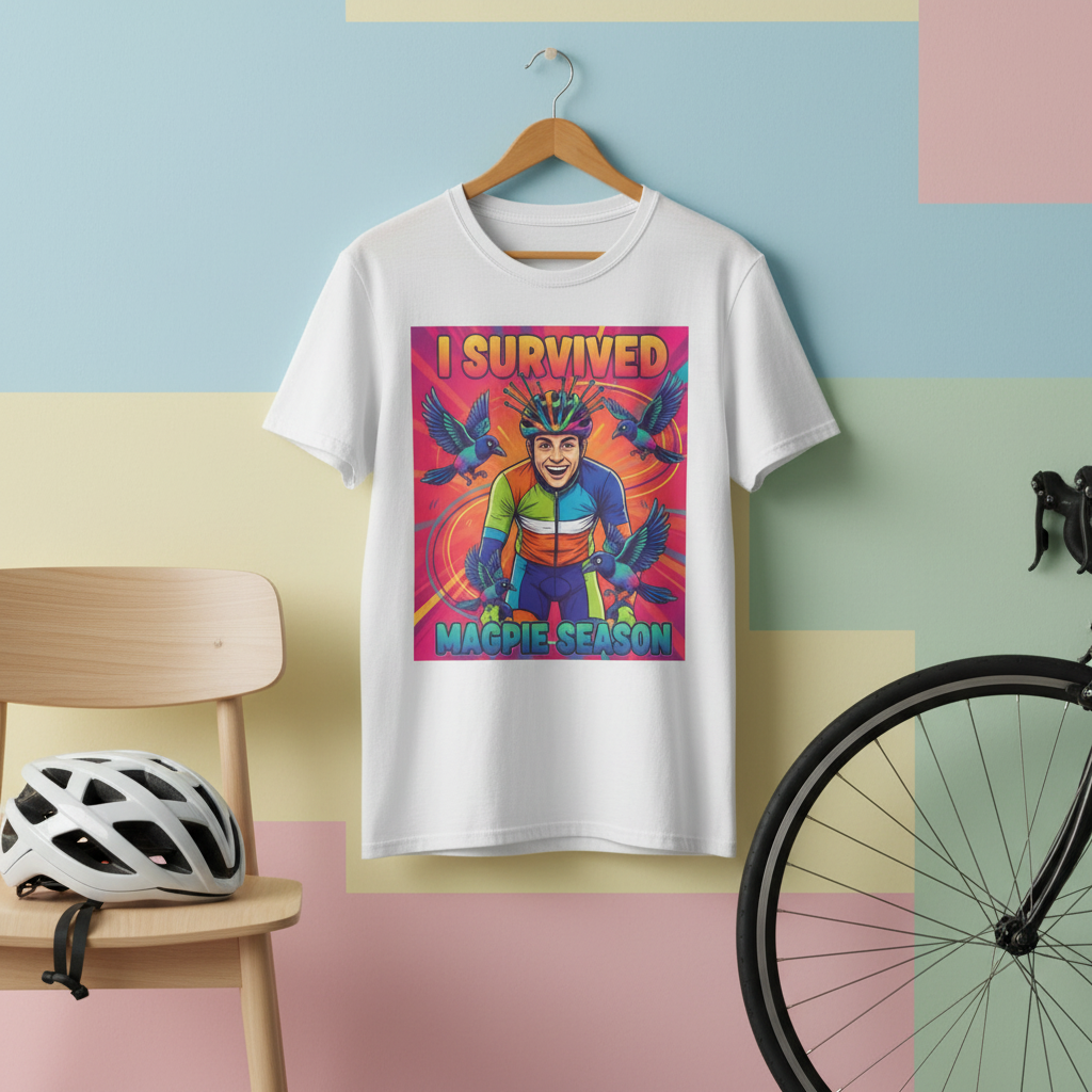 I Survived Magpie Season T-Shirt | Funny Cyclist Magpie Tee for Aussie Bike Riders