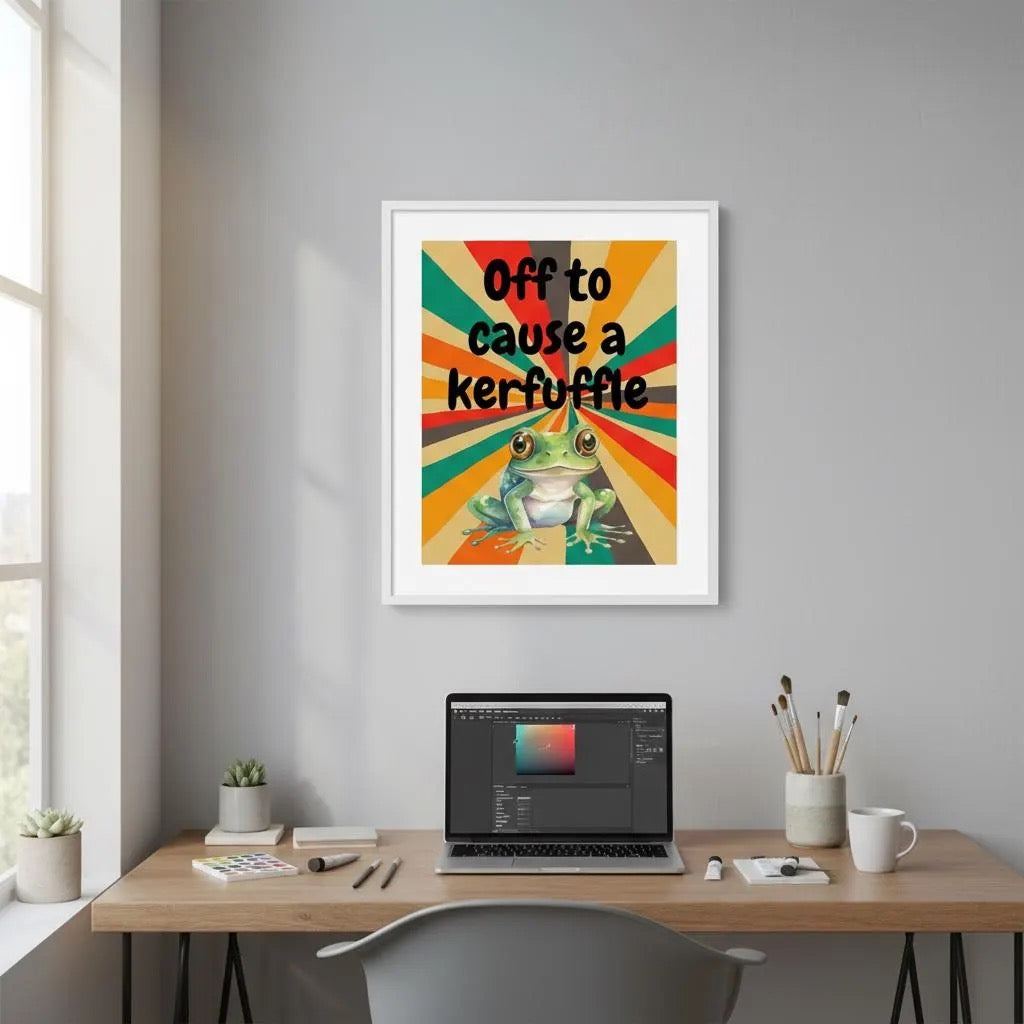 Off to Cause a Kerfuffle Frog Poster | Retro Vibe Funny Frog Wall Art
