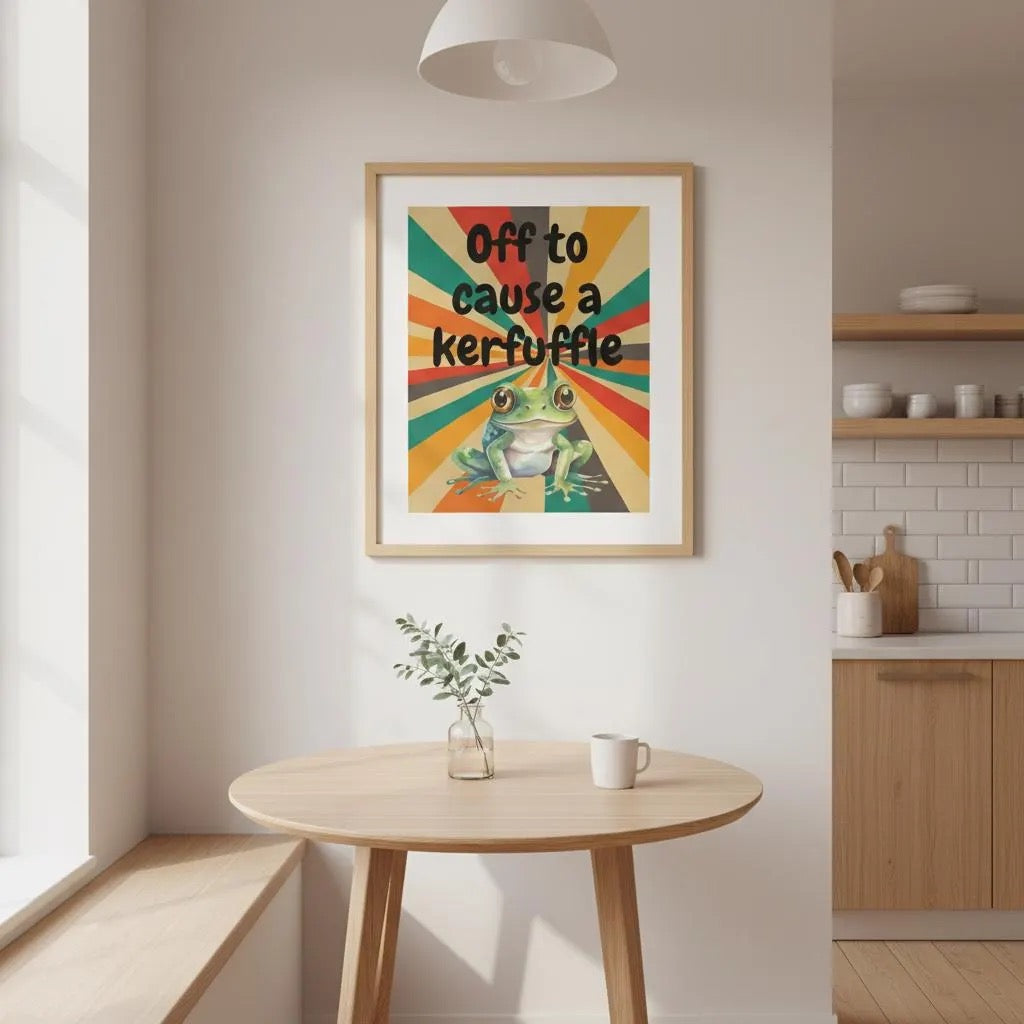 Off to Cause a Kerfuffle Frog Poster | Retro Vibe Funny Frog Wall Art