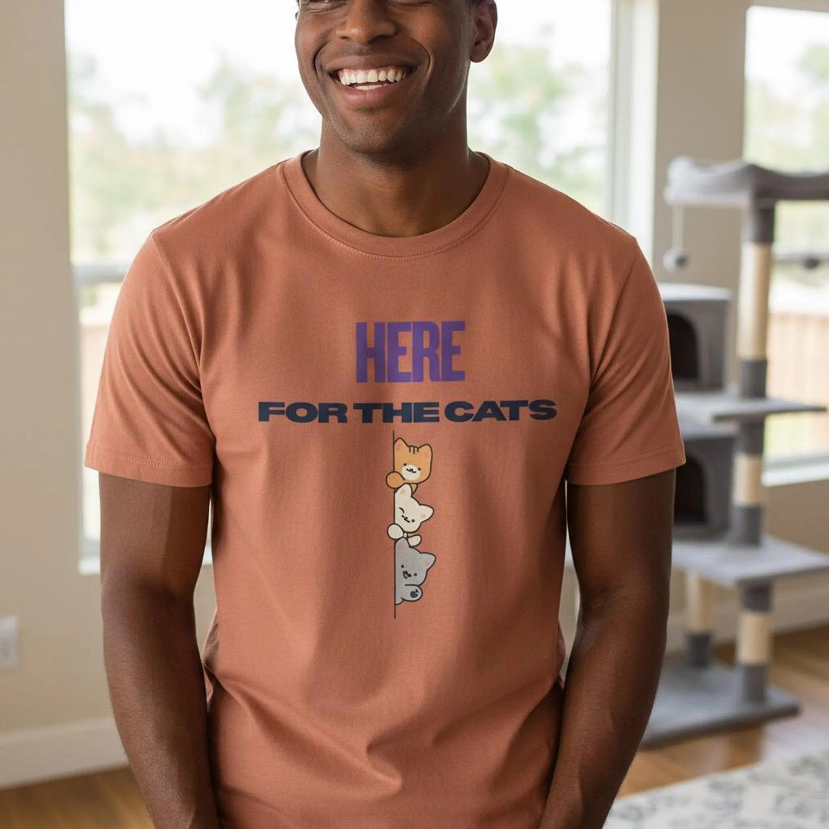 Here for the Cats T-Shirt | Stacked Cartoon Cats Cat Lover Tee