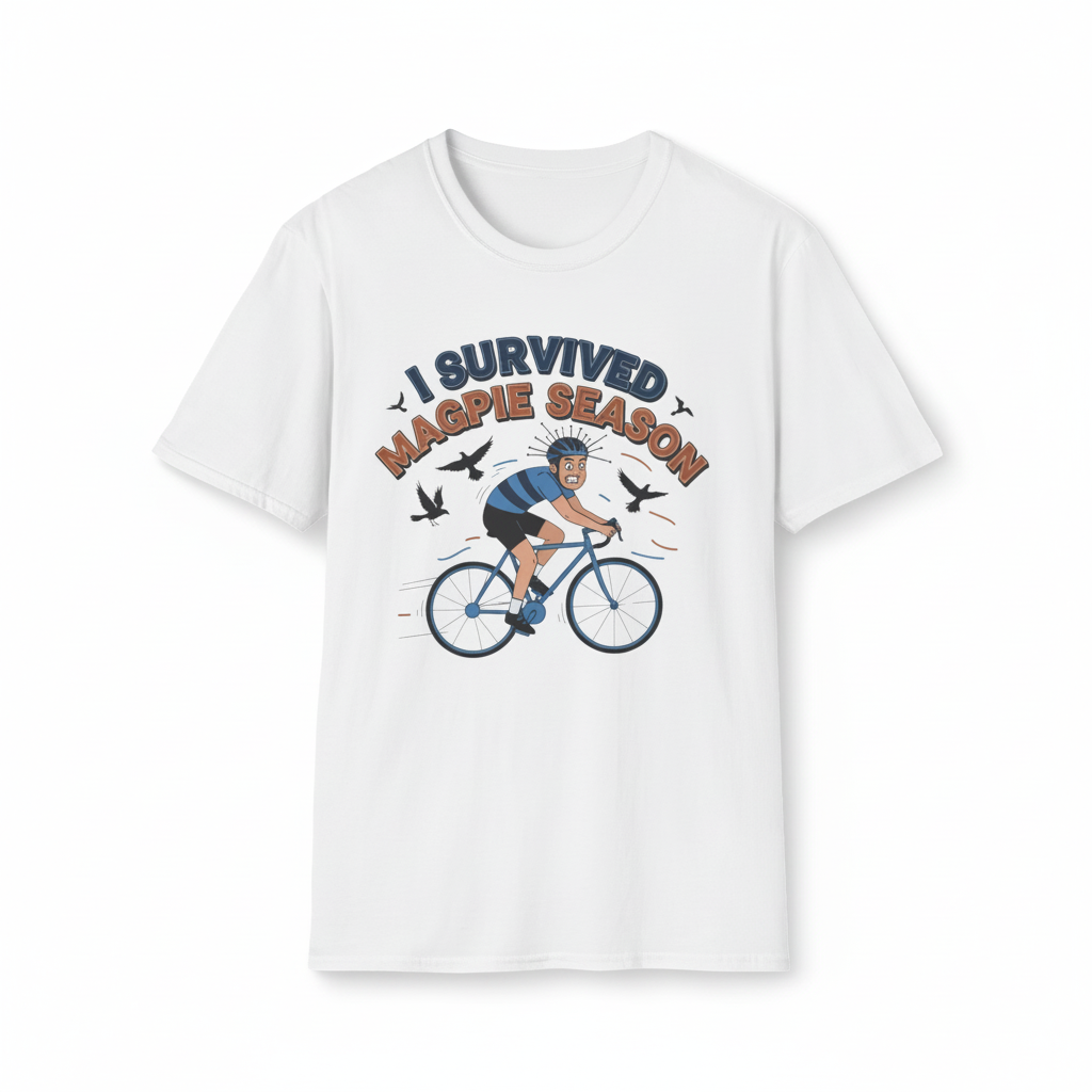 I Survived Magpie Season Cyclist Tee | Funny Aussie Bird Gift T-Shirt for Bike Riders