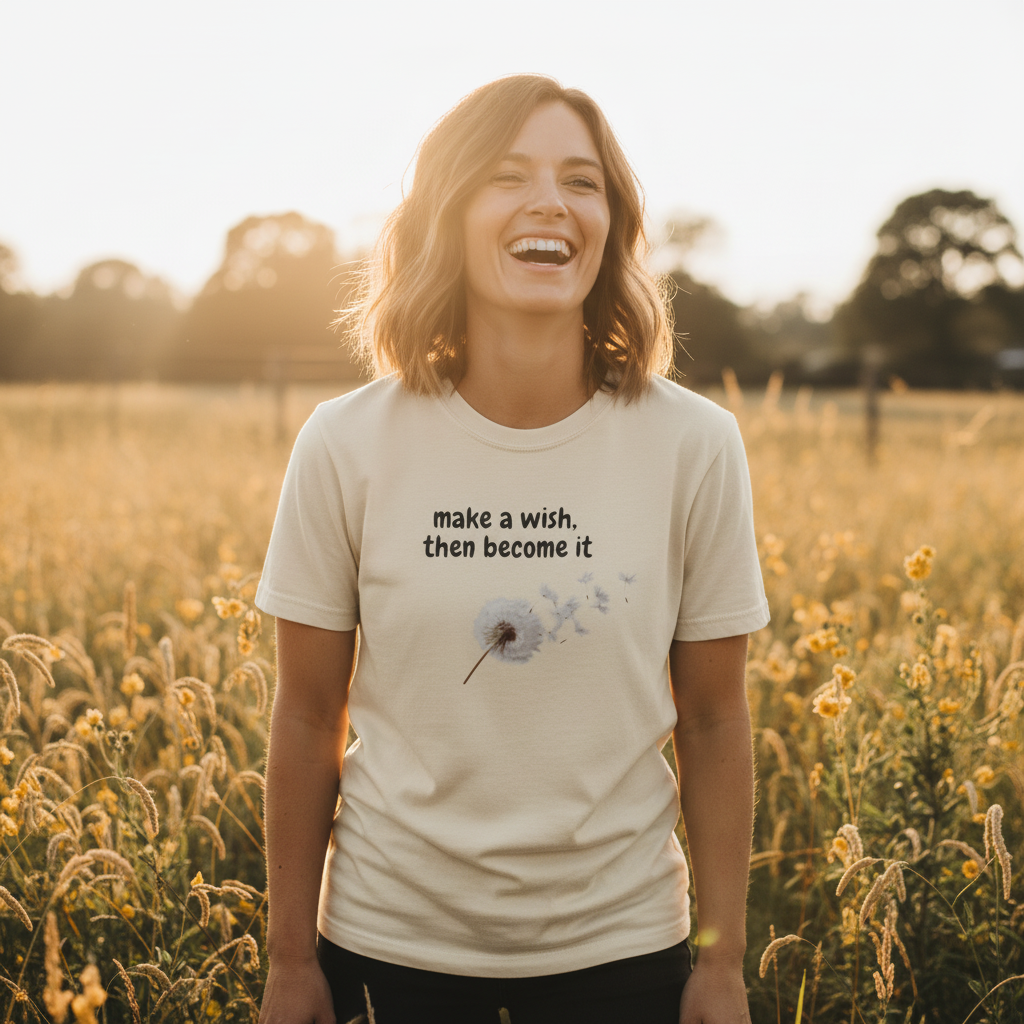 Dandelion Wish T-Shirt — "Make a Wish, Then Become It" Inspirational Tee