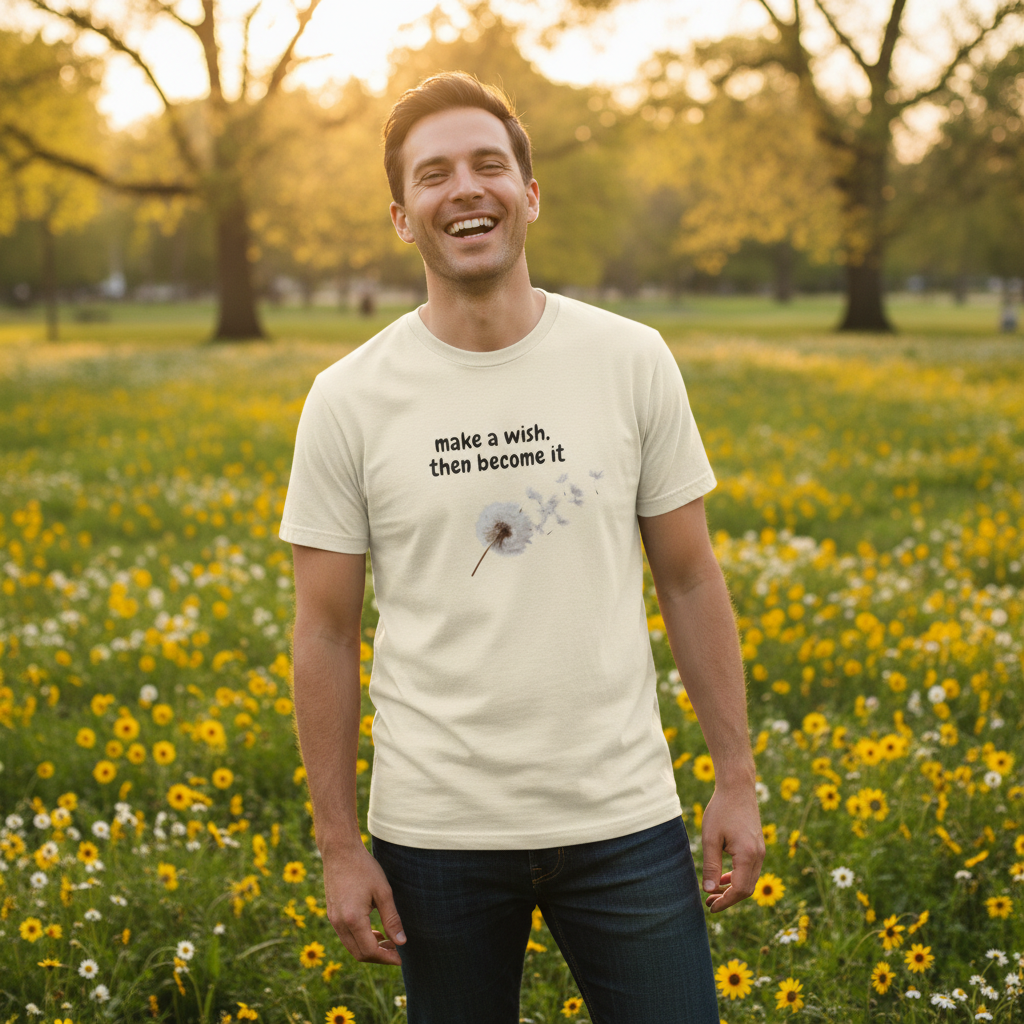 Dandelion Wish T-Shirt — "Make a Wish, Then Become It" Inspirational Tee
