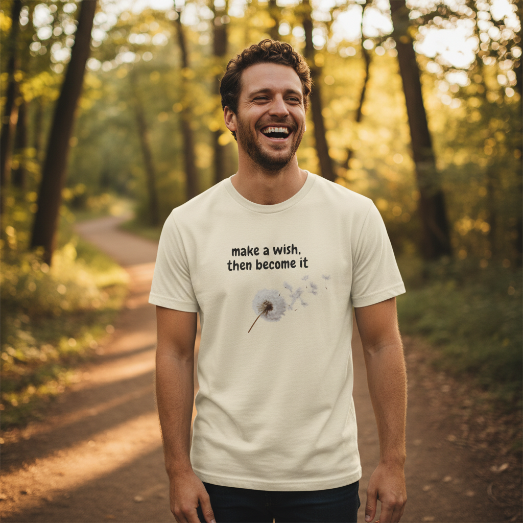 Dandelion Wish T-Shirt — "Make a Wish, Then Become It" Inspirational Tee