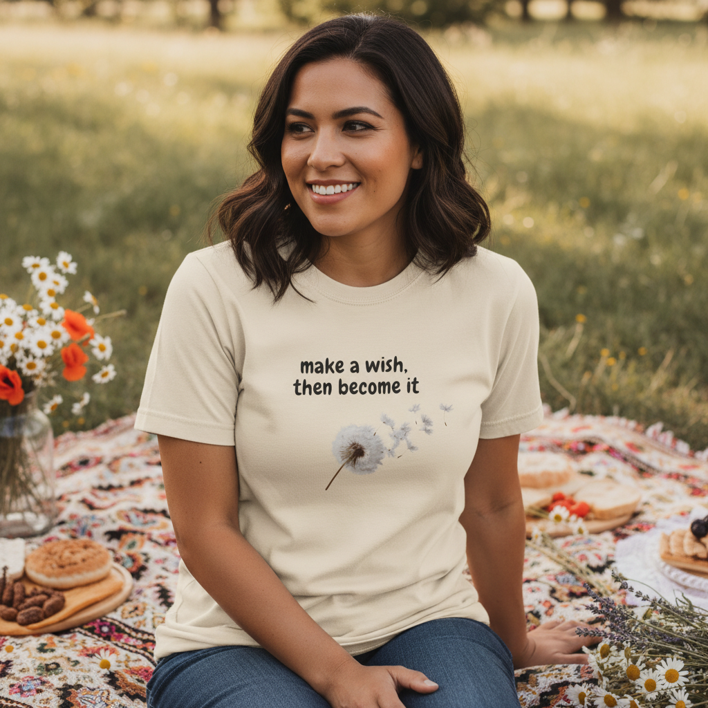 Dandelion Wish T-Shirt — "Make a Wish, Then Become It" Inspirational Tee