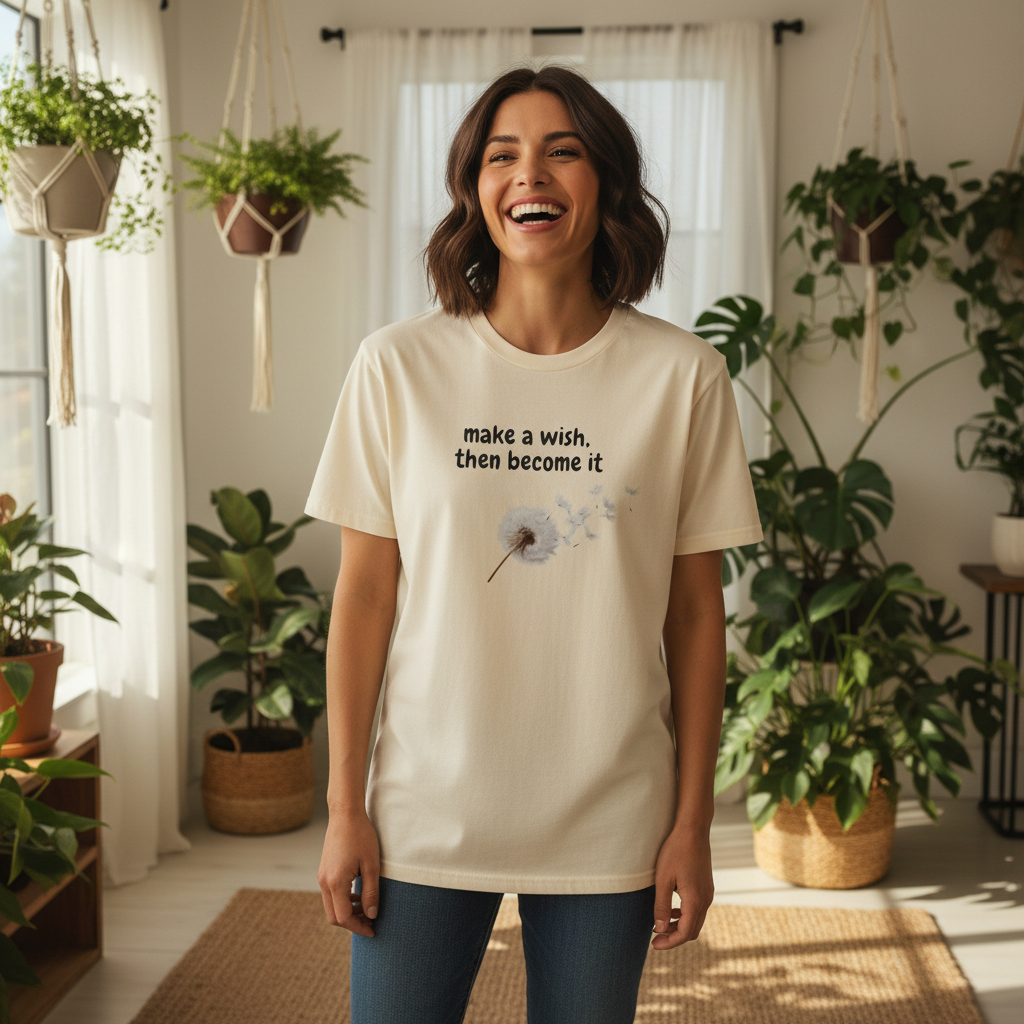 Dandelion Wish T-Shirt — "Make a Wish, Then Become It" Inspirational Tee