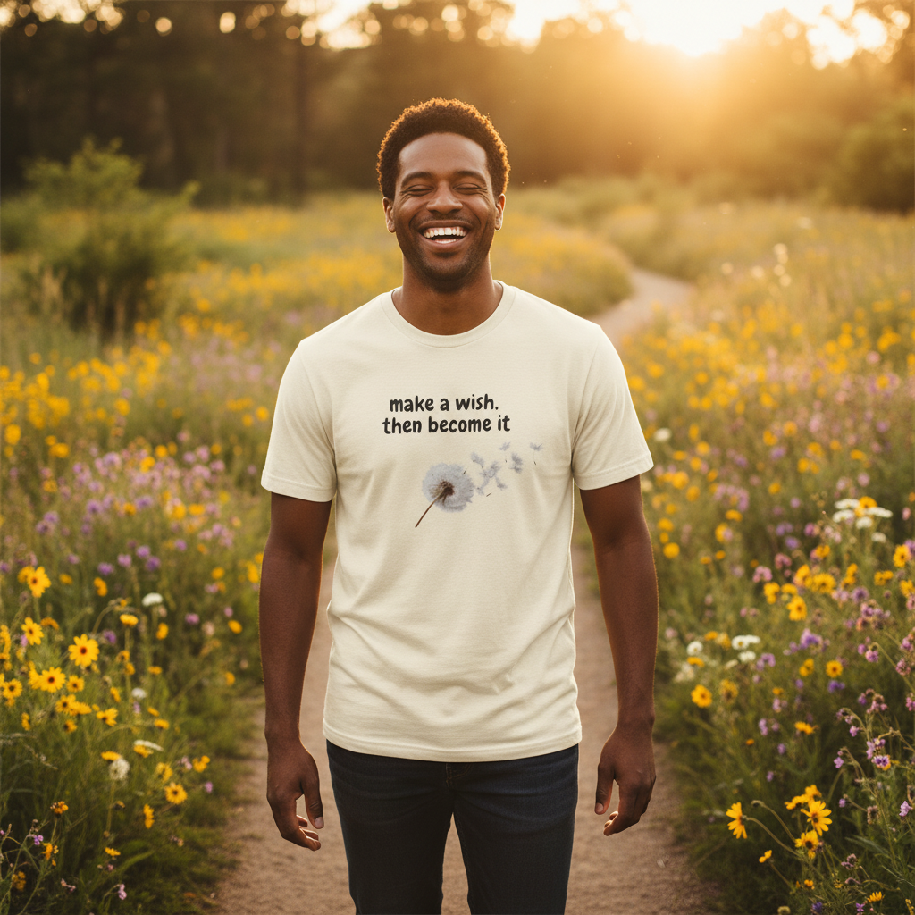 Dandelion Wish T-Shirt — "Make a Wish, Then Become It" Inspirational Tee