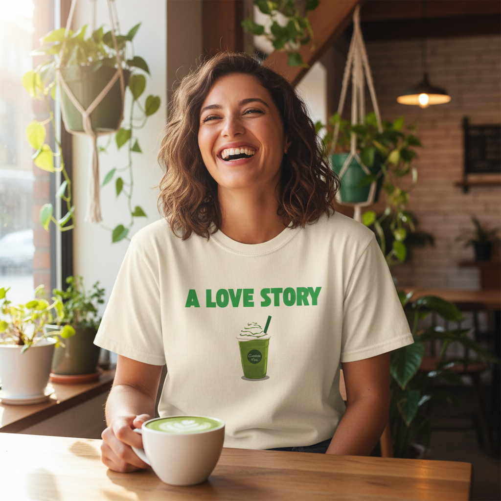 A Love Story Matcha Tee – Cute Matcha Drink Graphic T-Shirt