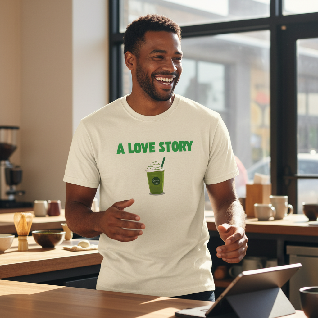 A Love Story Matcha Tee – Cute Matcha Drink Graphic T-Shirt