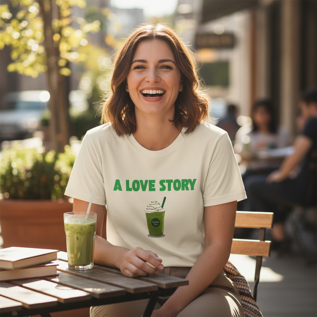 A Love Story Matcha Tee – Cute Matcha Drink Graphic T-Shirt