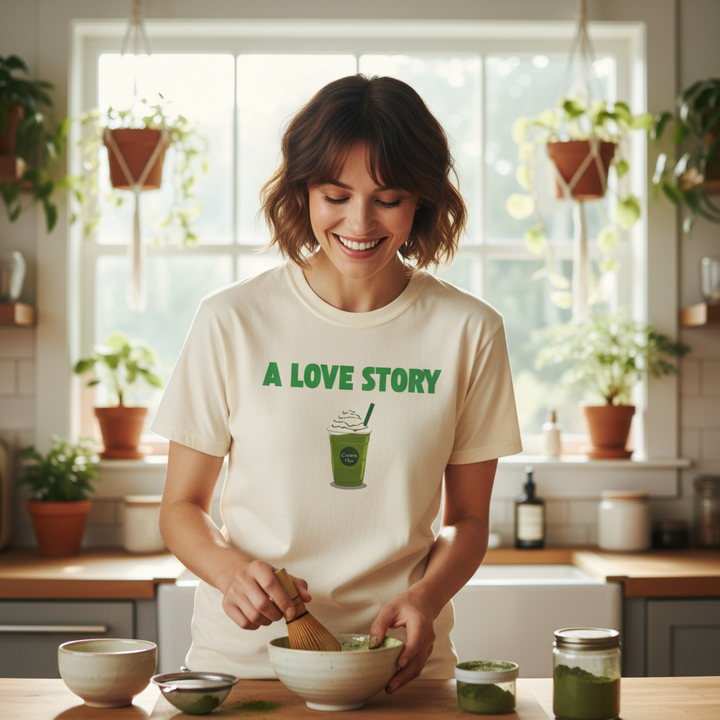A Love Story Matcha Tee – Cute Matcha Drink Graphic T-Shirt