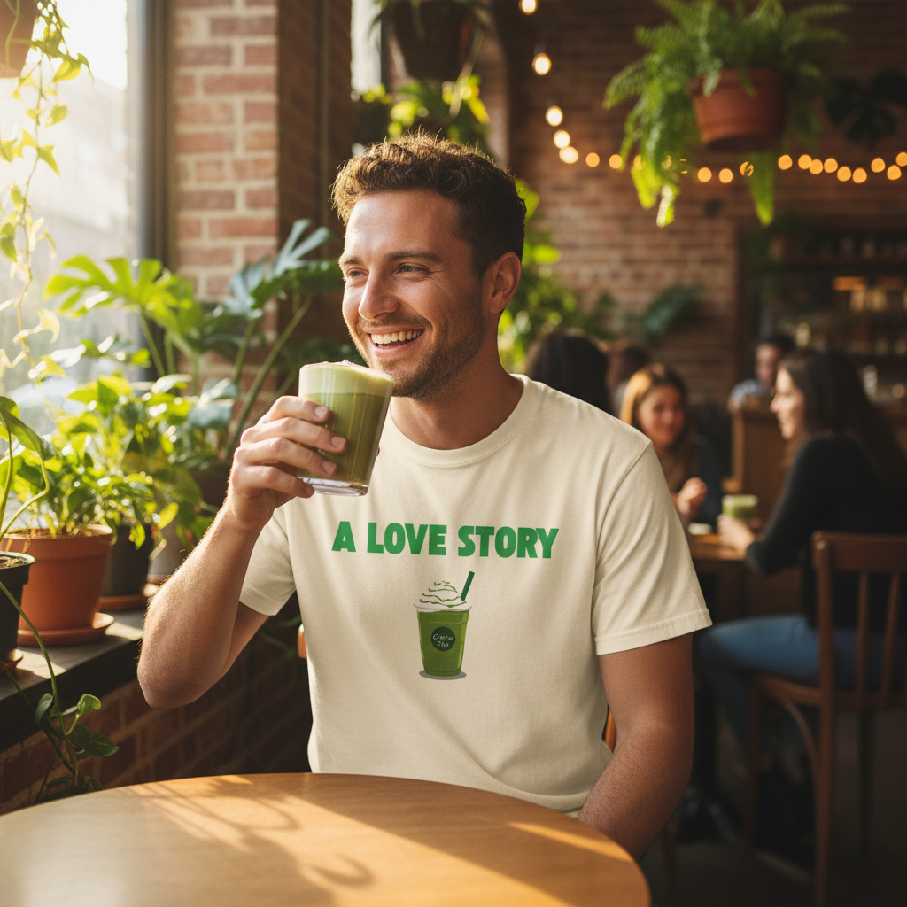 A Love Story Matcha Tee – Cute Matcha Drink Graphic T-Shirt