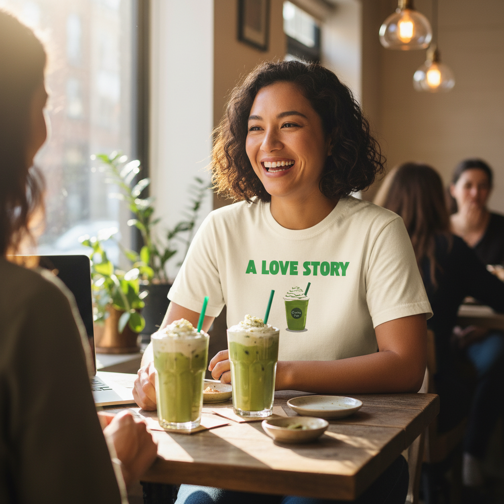 A Love Story Matcha Tee – Cute Matcha Drink Graphic T-Shirt