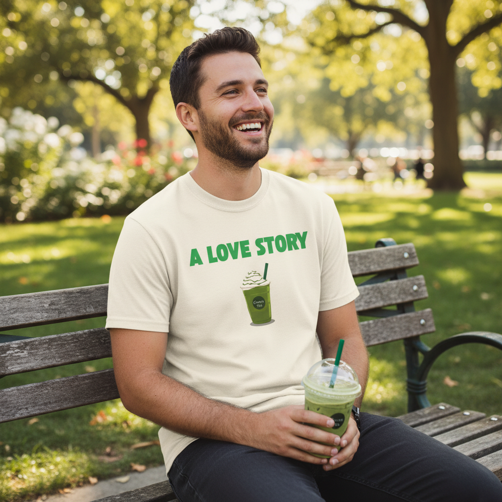A Love Story Matcha Tee – Cute Matcha Drink Graphic T-Shirt