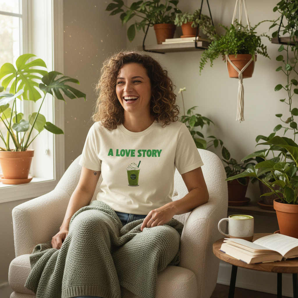 A Love Story Matcha Tee – Cute Matcha Drink Graphic T-Shirt
