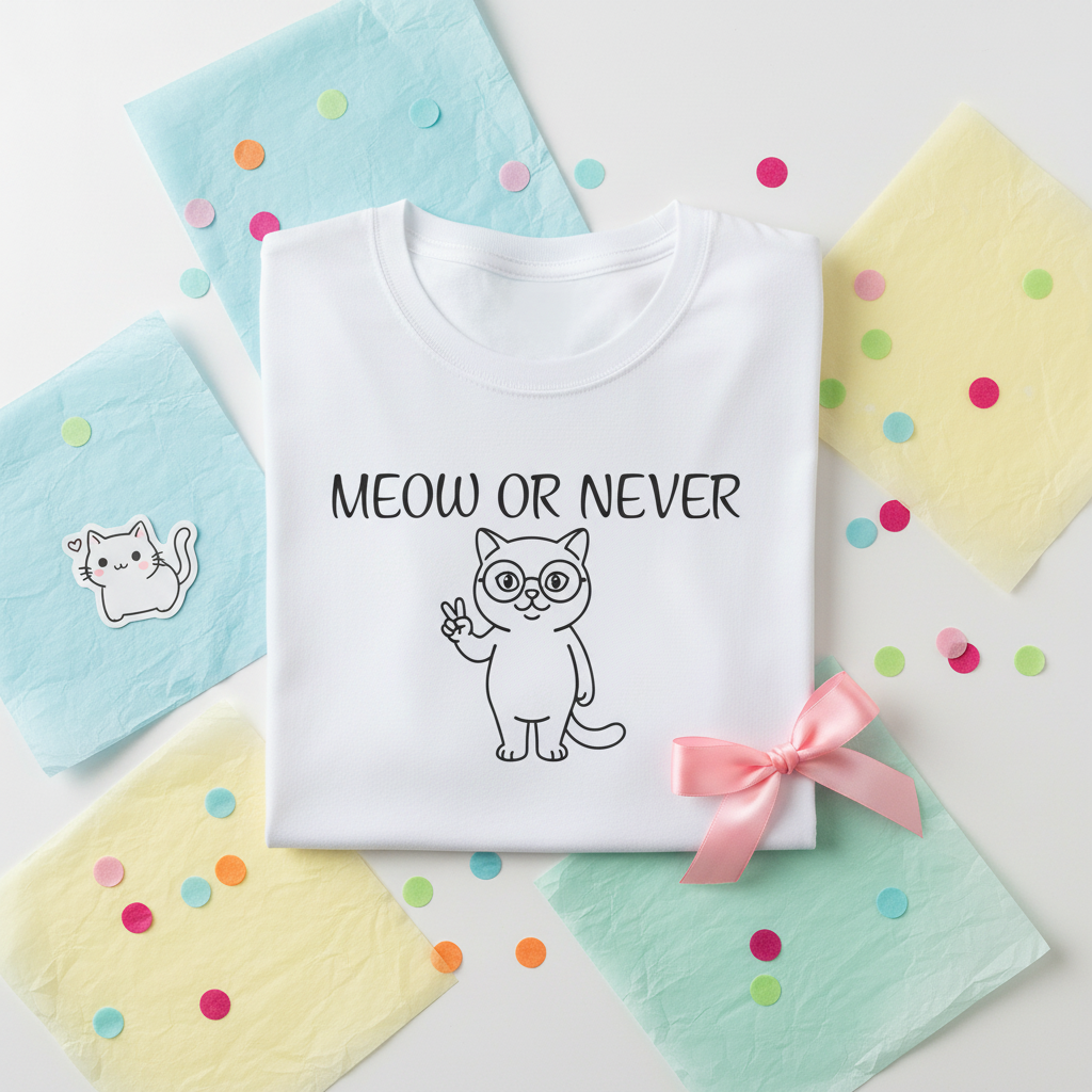 Meow or Never Cat T-Shirt | Funny Retro Cat Lover Gift Tee for Cat Mums & Dads
