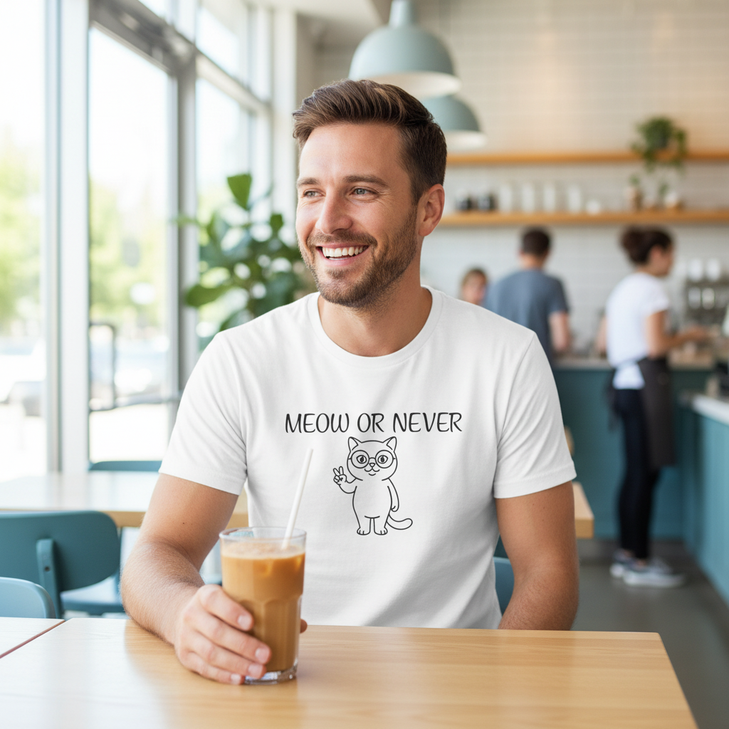 Meow or Never Cat T-Shirt | Funny Retro Cat Lover Gift Tee for Cat Mums & Dads