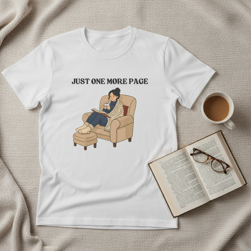 Just One More Page T-Shirt | Funny Book Lover Gift Tee for Night Readers & Book Clubs