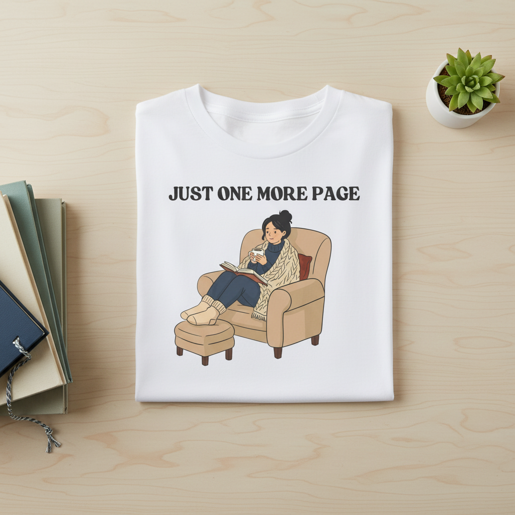 Just One More Page T-Shirt | Funny Book Lover Gift Tee for Night Readers & Book Clubs