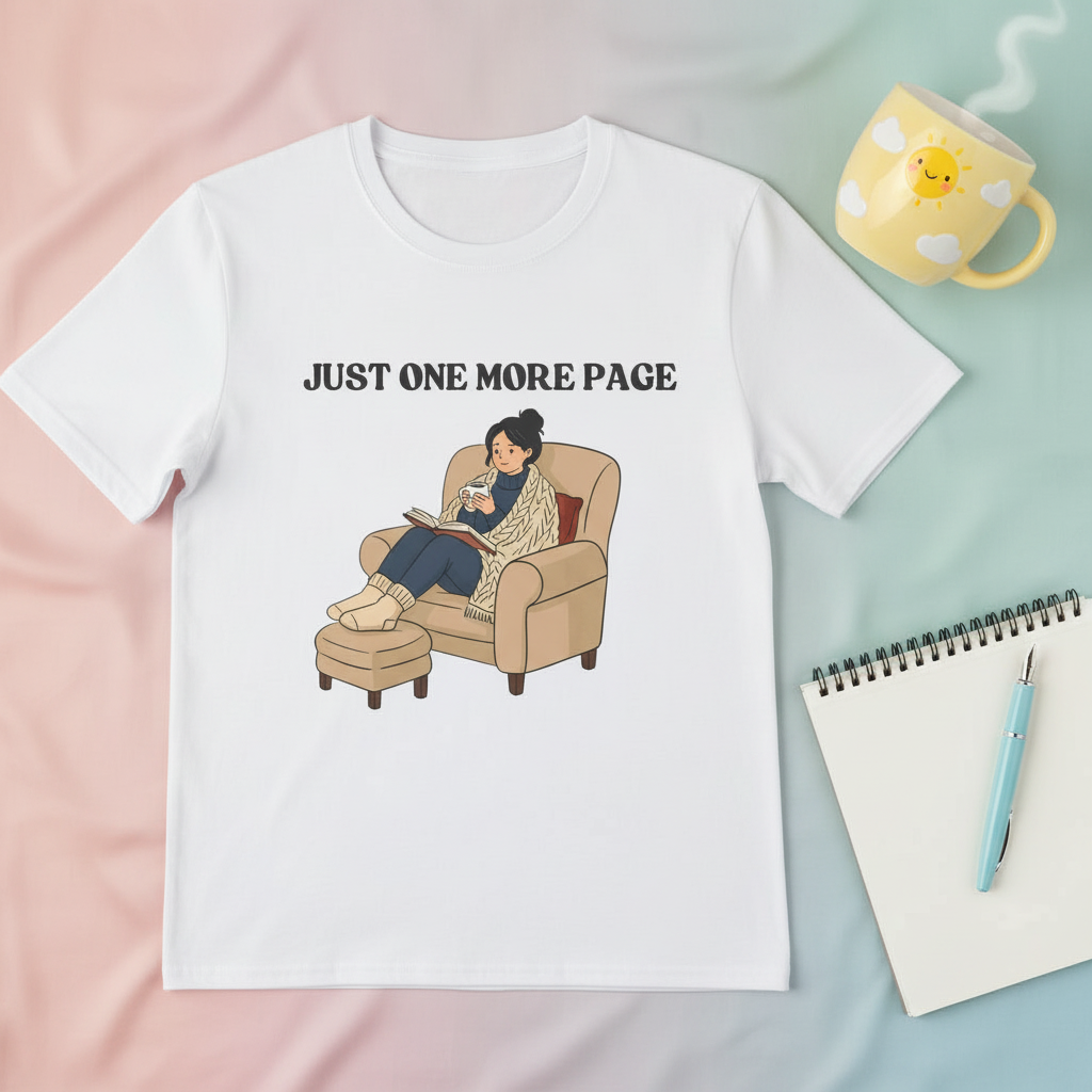 Just One More Page T-Shirt | Funny Book Lover Gift Tee for Night Readers & Book Clubs