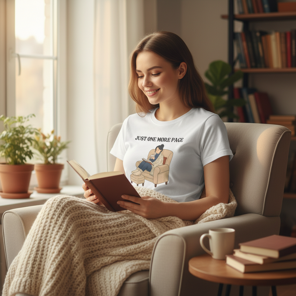Just One More Page T-Shirt | Funny Book Lover Gift Tee for Night Readers & Book Clubs