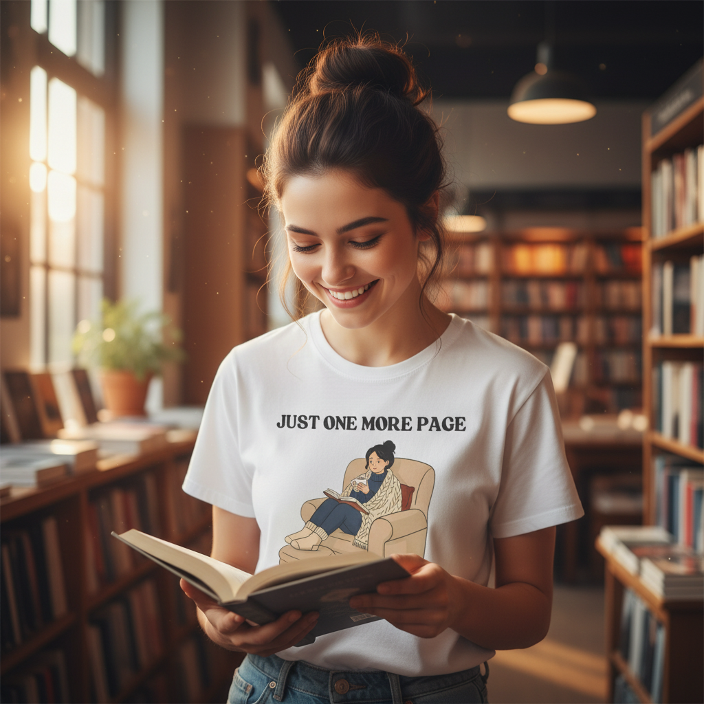 Just One More Page T-Shirt | Funny Book Lover Gift Tee for Night Readers & Book Clubs