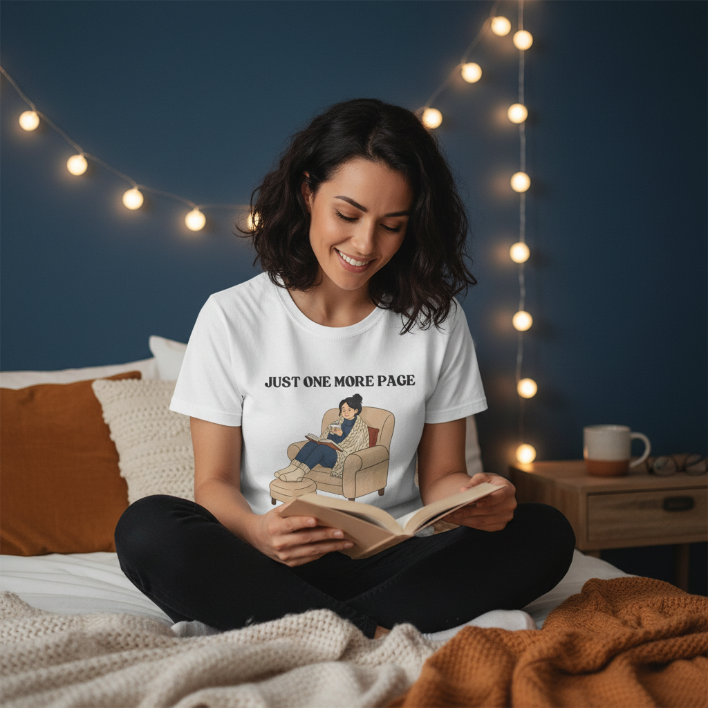 Just One More Page T-Shirt | Funny Book Lover Gift Tee for Night Readers & Book Clubs