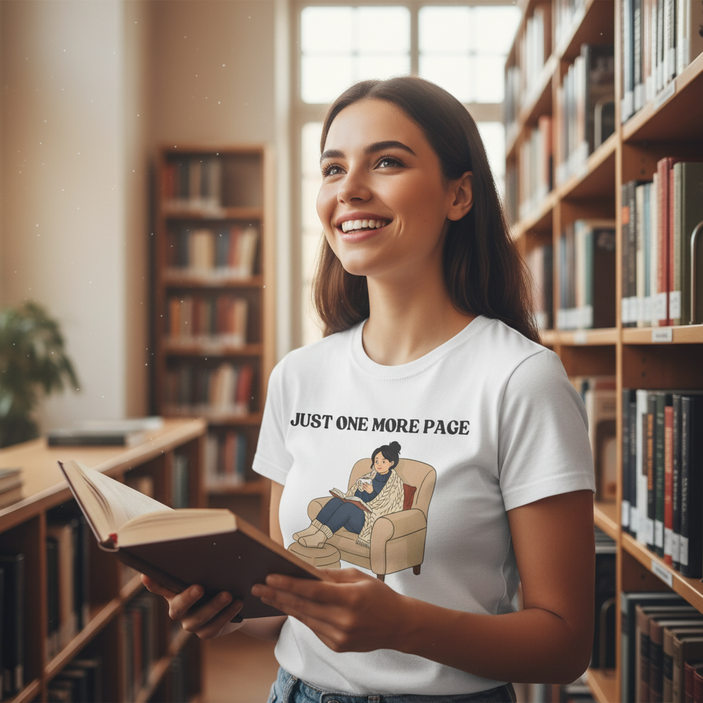 Just One More Page T-Shirt | Funny Book Lover Gift Tee for Night Readers & Book Clubs