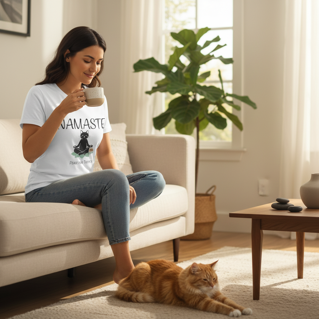 Namaste Cat T-Shirt | Funny Yoga Cat Lover Gift Tee for Yogis & Cat Parents