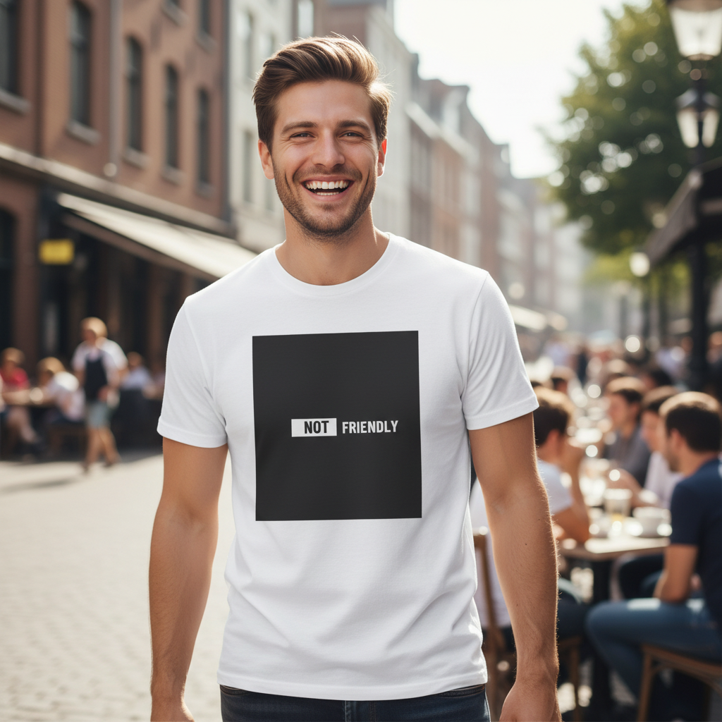 NOT Friendly graphic tee | Bold text black square T-Shirt