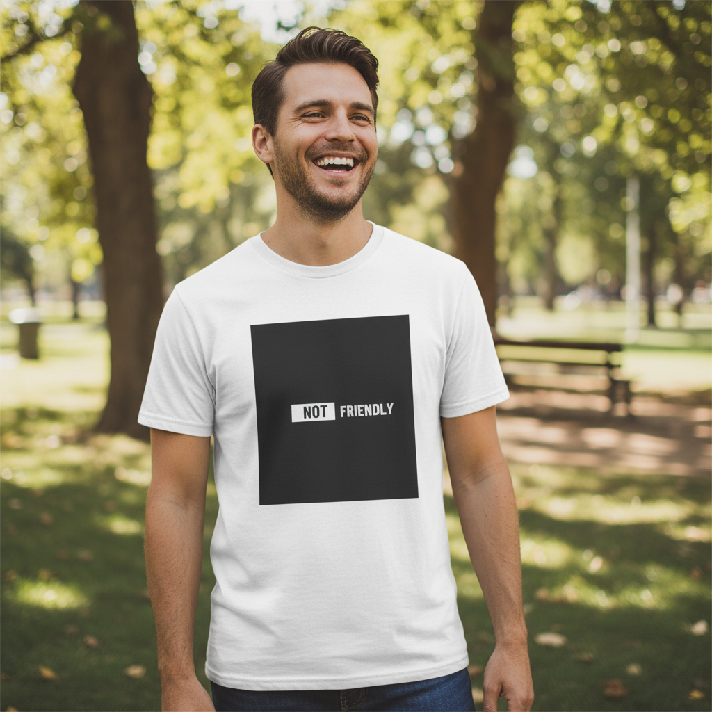 NOT Friendly graphic tee | Bold text black square T-Shirt