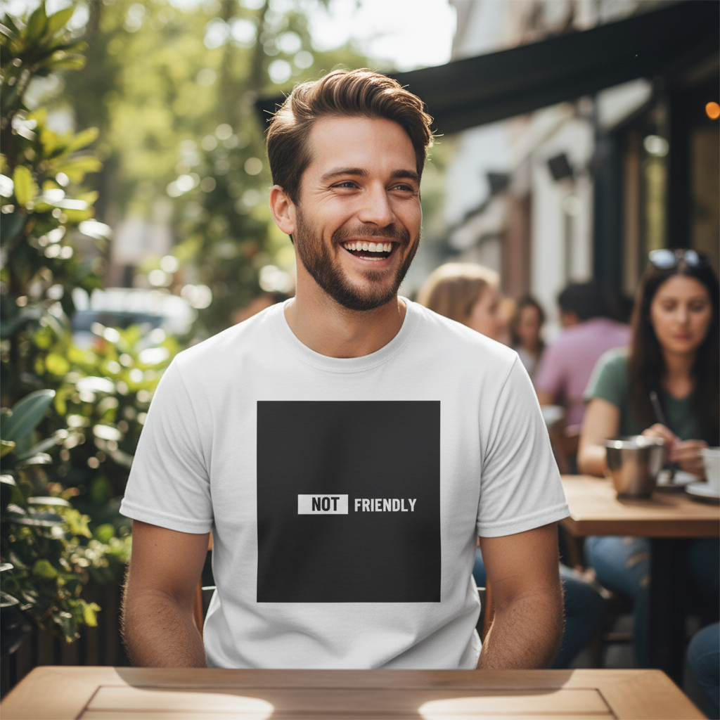 NOT Friendly graphic tee | Bold text black square T-Shirt
