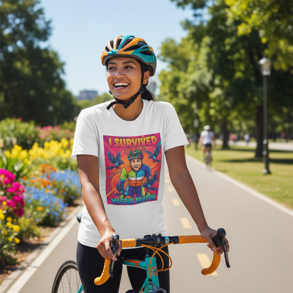 I Survived Magpie Season T-Shirt | Funny Cyclist Magpie Tee for Aussie Bike Riders