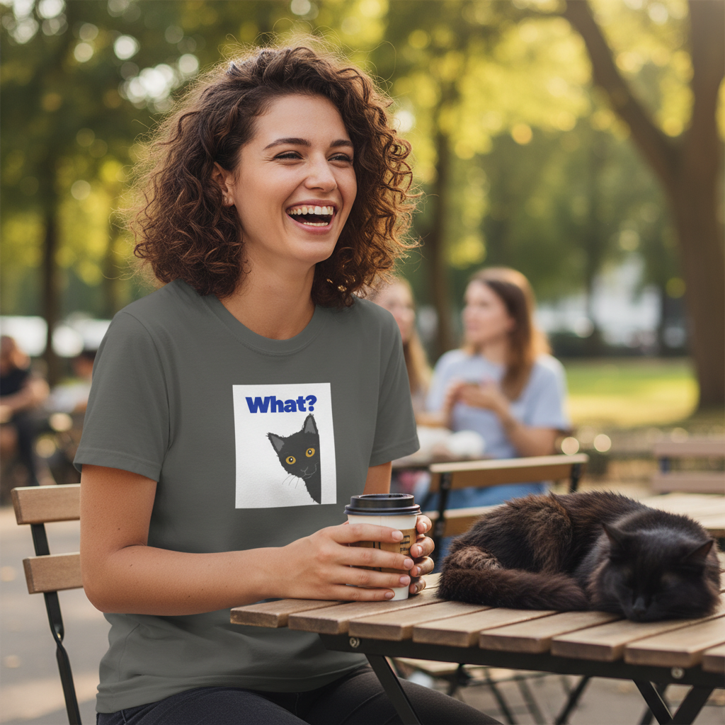 Peekaboo Black Cat "What?" T-shirt | Cat Lover Tee
