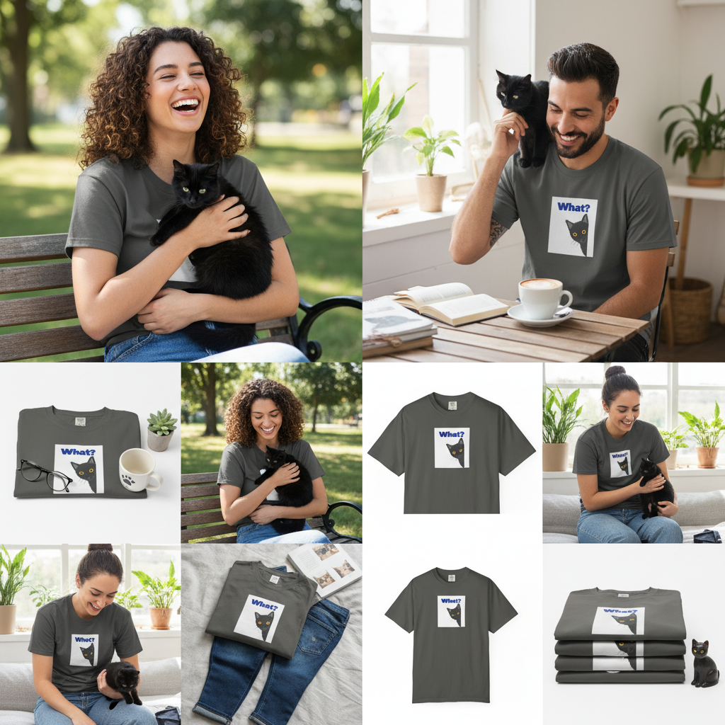 Peekaboo Black Cat "What?" T-shirt | Cat Lover Tee