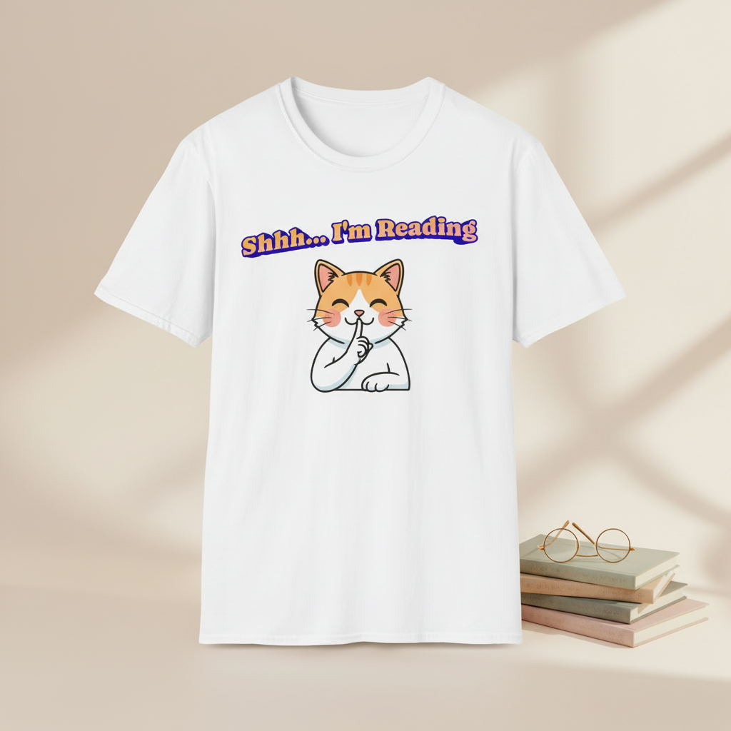 Shhh I'm Reading Cat T-Shirt | Funny Cat & Book Lover Gift Tee for Readers